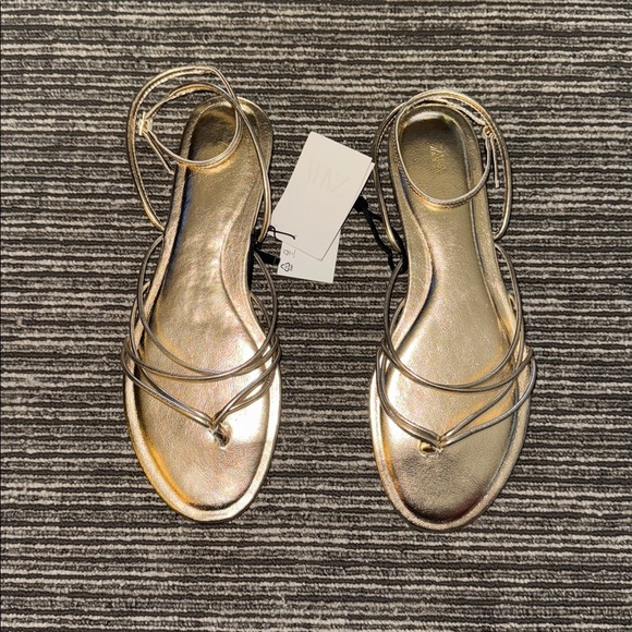 NWT Zara Gold Strappy Sandals Size 39 - Picture 2 of 6